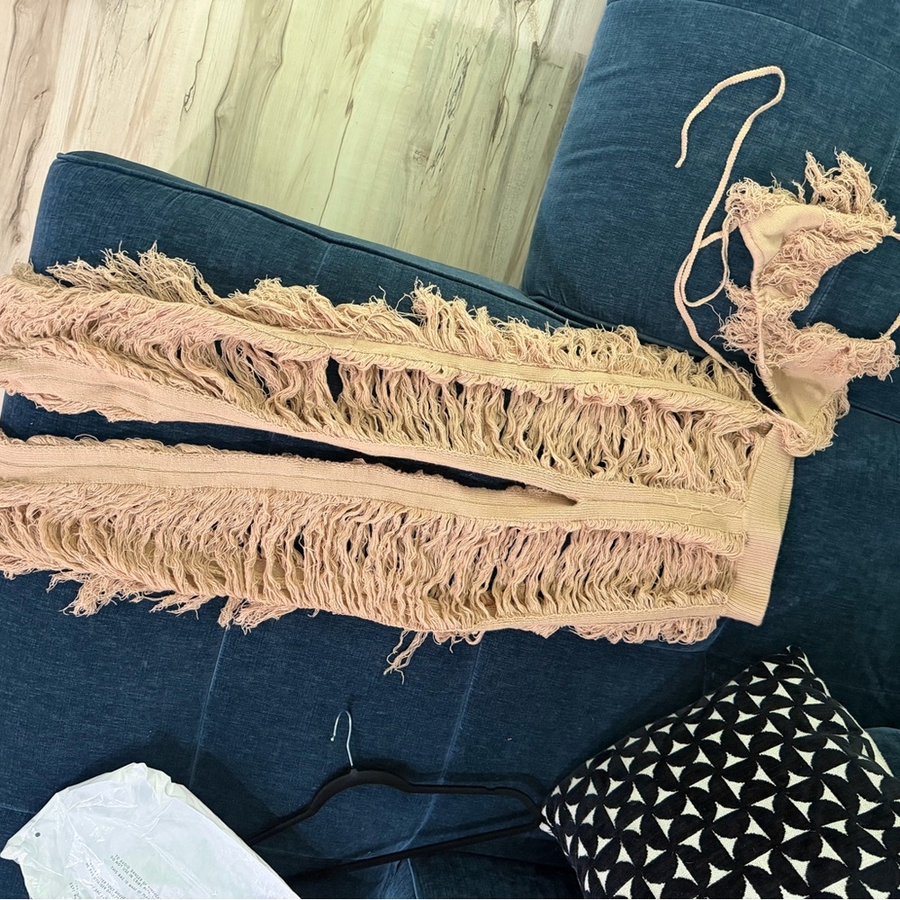 Frayed Knit Fringe Pants - Tan - Picture 3 of 3